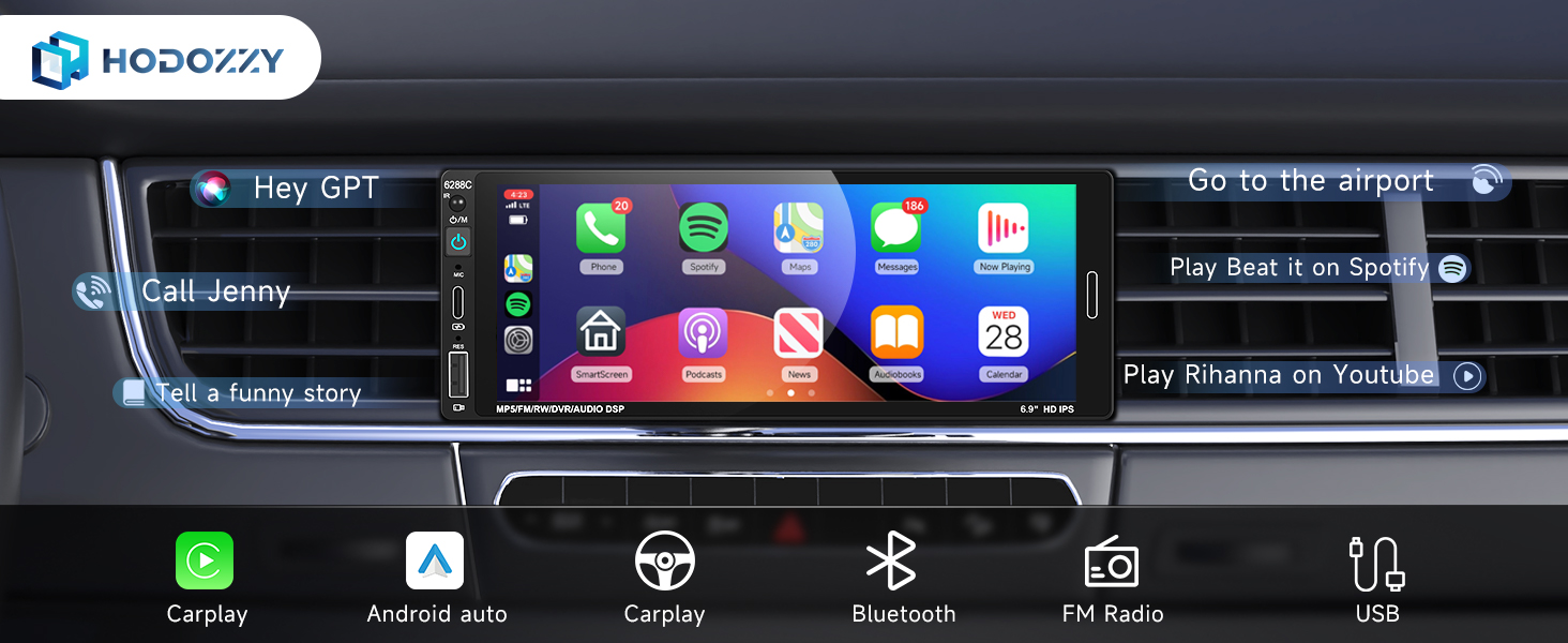 Single Din Car Stereo with Carplay