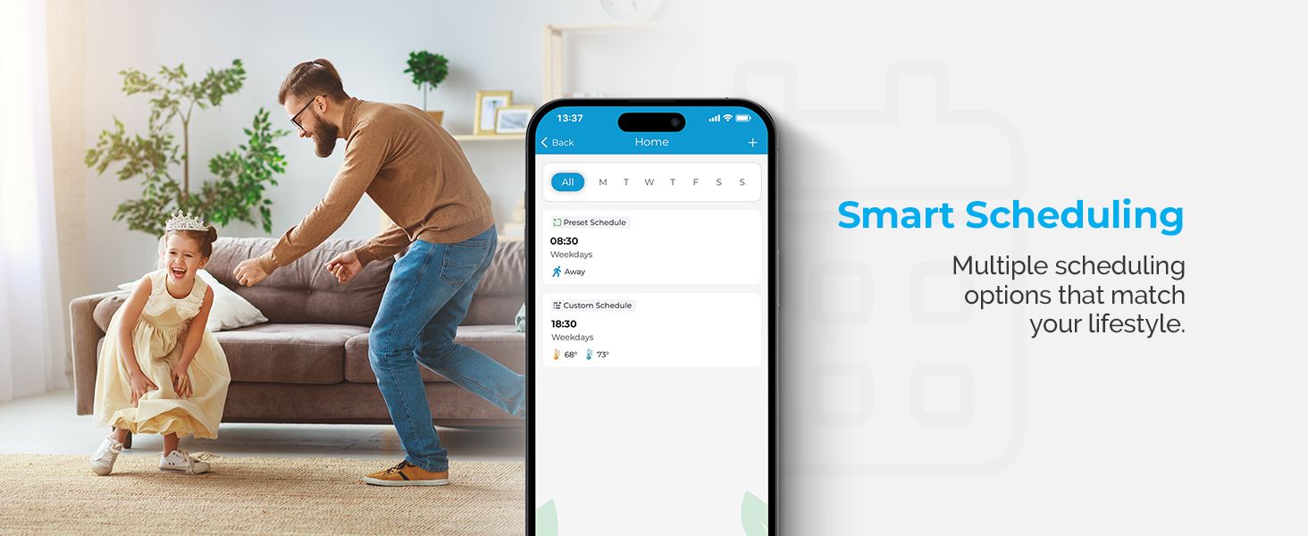 Set custom and preset schedules with Cielo Smart Thermostat Eco.