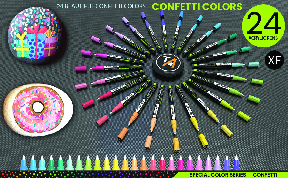 24 vivid confetti acrylic paint pens color creativity kindness tooli-art
