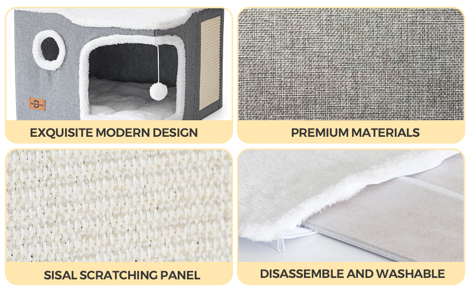 modern cat hideway，premium materials ，sisal cratching panel，disassenmble & washable
