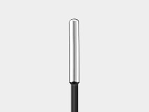 Waterproof silver temperature probe sensor placed centrally in image