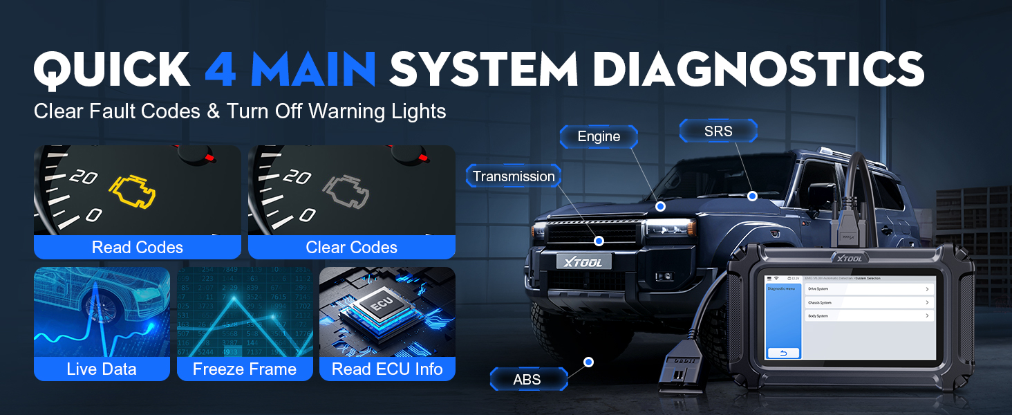 XTOOL D5 CAR SCANNER DIAGNOSITC TOOL ABS SRS ENGINE TRANSMISSION CLEAR CODES