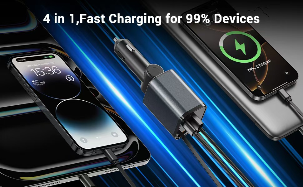 iphone 16 retractable car charger usb c fast charging