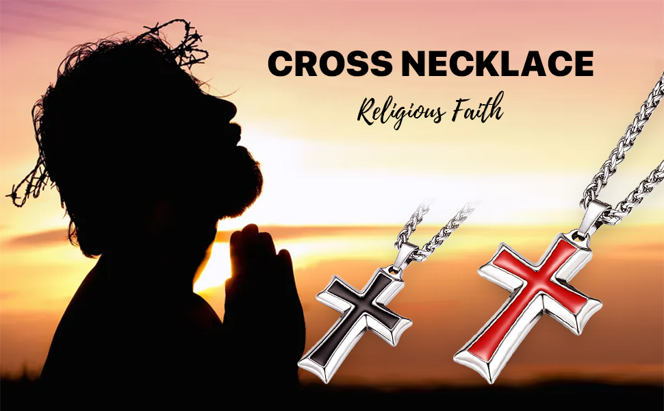 HZMAN Mens Stainless Steel Cross Pendant Necklace Flower Basket Chain