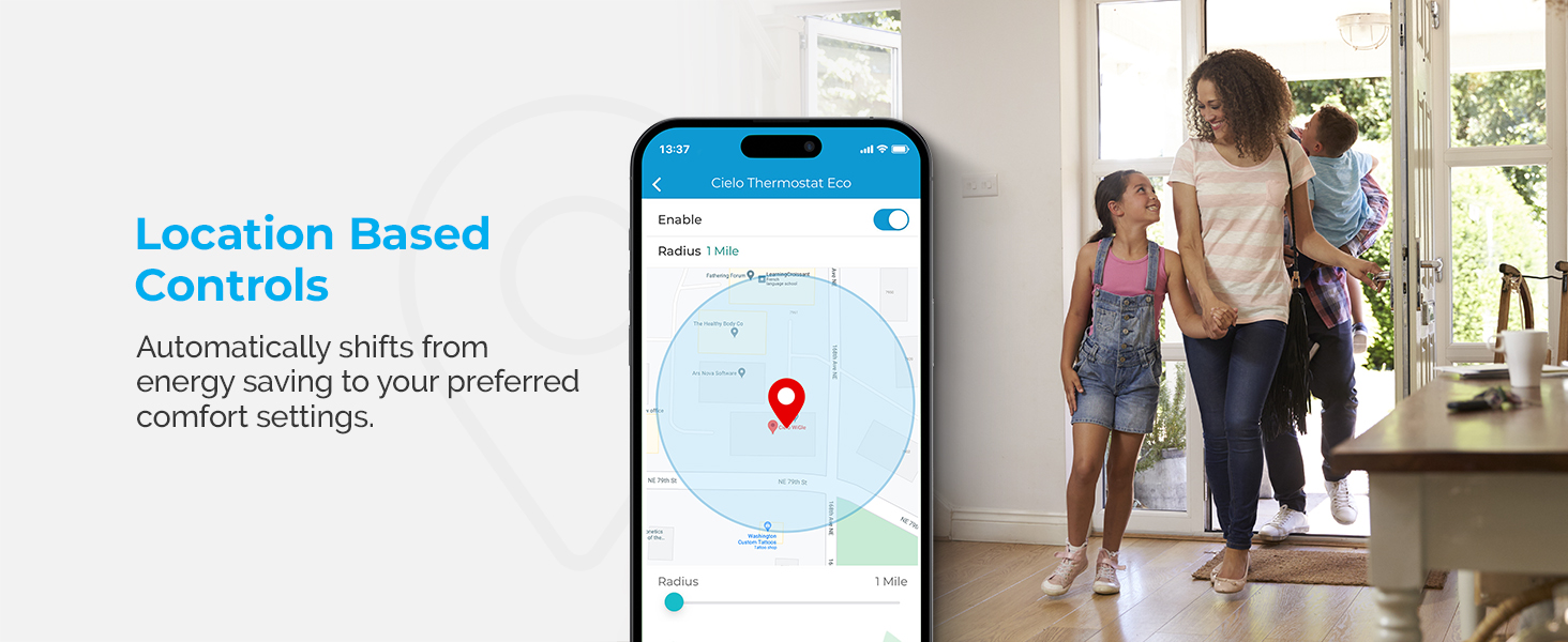 Geofencing turns your heating and cooling on/off as you enter or leave your home. 