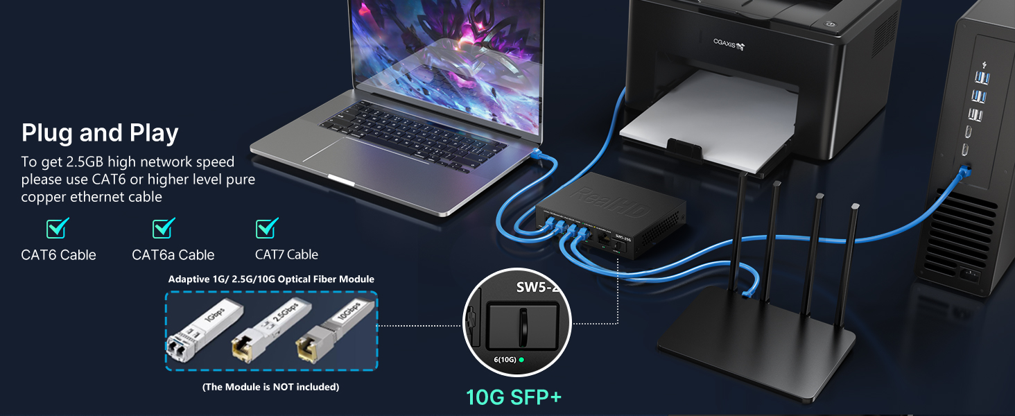 5 port 2.5gb network ethernet switch  unmanaged multi switch 2.5gb_