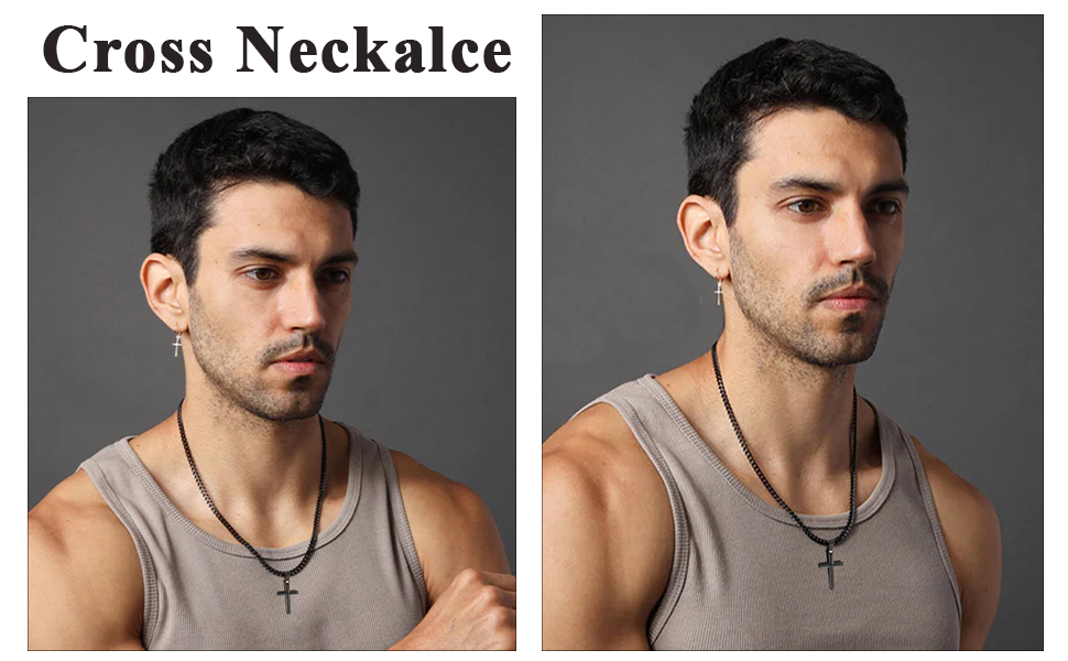 Silver Cross Necklace for Men Cross Chain Mens Cross Necklace Cuabn Link Chain Jewelry Gifts for Him