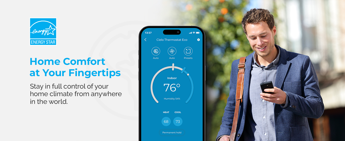 Cielo Smart Thermostat Eco offers heating and cooling controls on phone from anywhere, anytime!