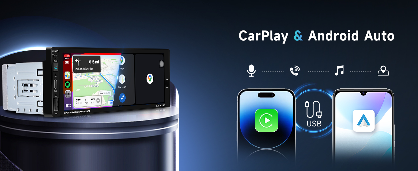 Single Din Car Stereo with Carplay
