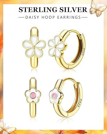 STERLING SILVER DAISY HOOP EARRINGS