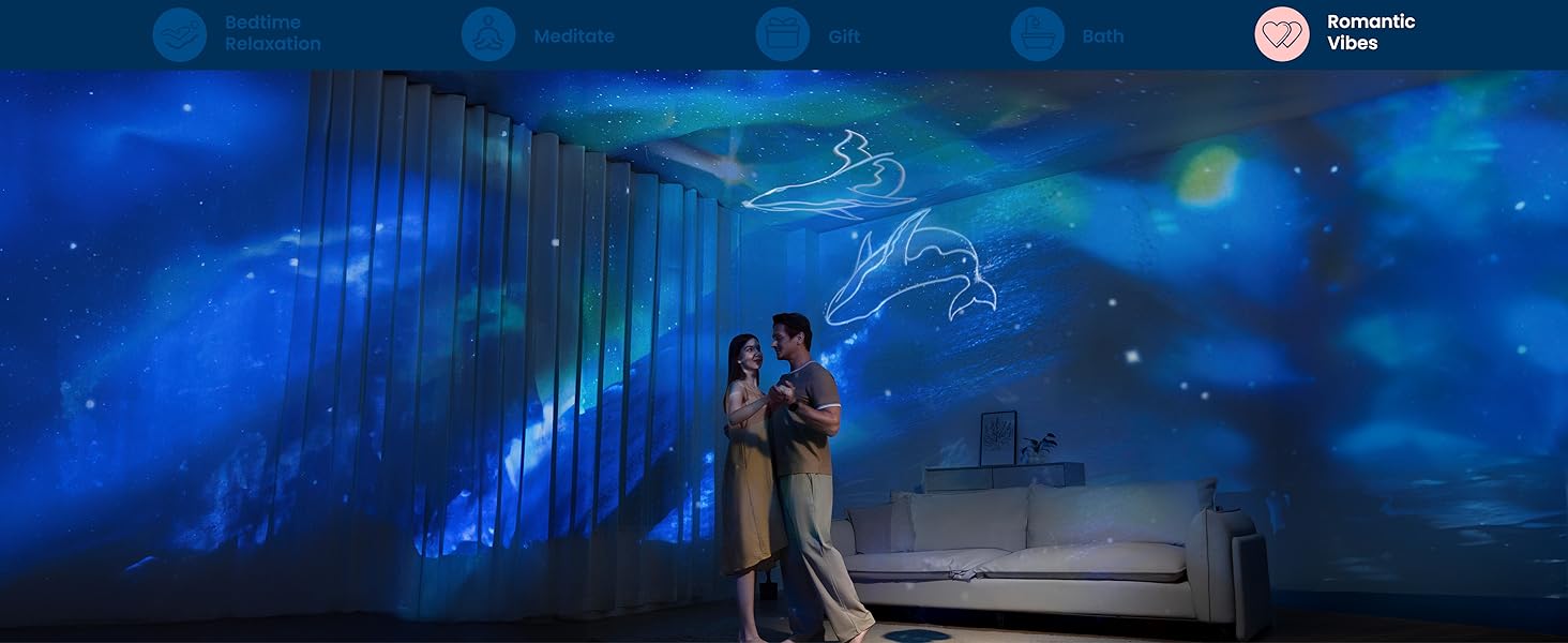 Create a romantic atmosphere using the projector.