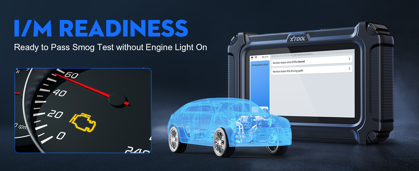 vehicle code reader with i/m readiness, smog test, check engine light on