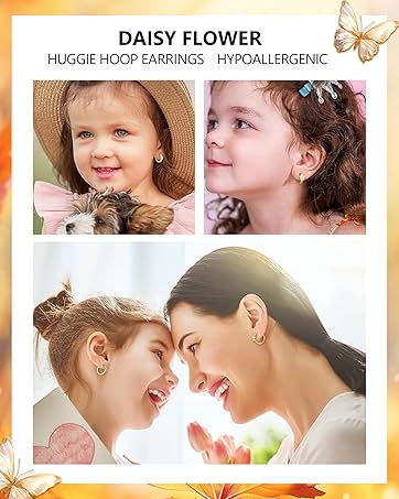 DAISY FLOWER HUGGIE HOOP EARRINGS HYPOALLERGENIC