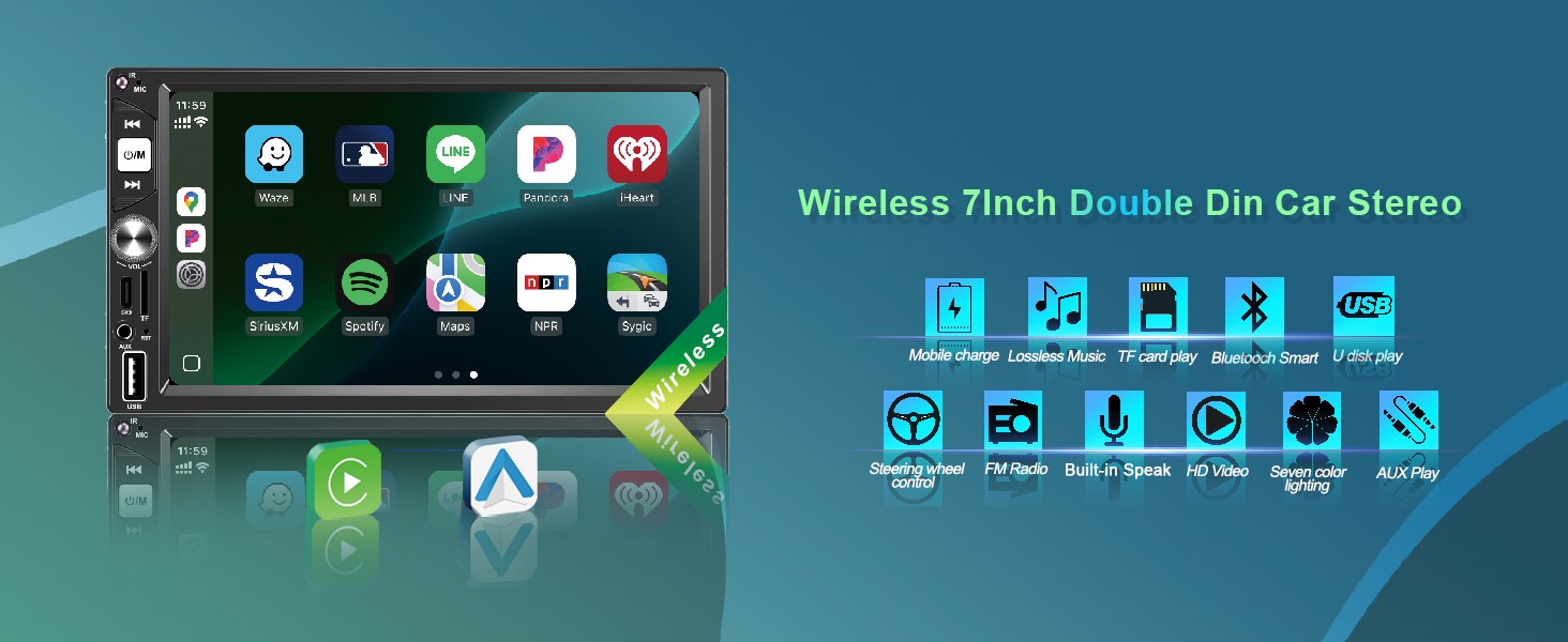 wireless 7 inch double din car stereo