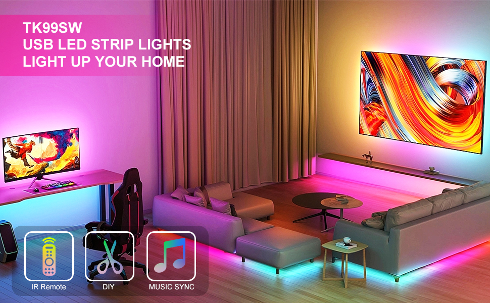 TK99SW USB LED Strip Lights 6.56ft, Light Up Your Home