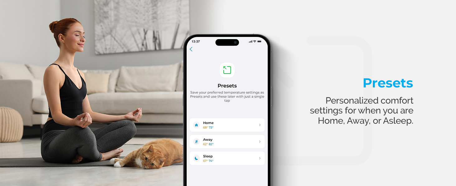 Set presets for a personalized home comfort with Cielo Smart Thermostat Eco. 