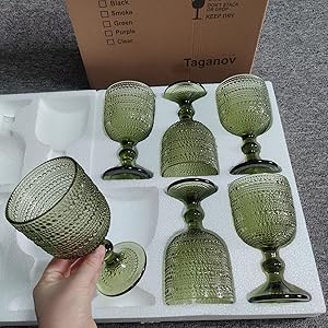 Green Wine Glasses Drinking Water Goblets set of 6 Vintage Colored Glassware