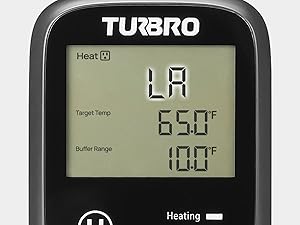 Front view of controller screen showing LA indicating low temperature alarm