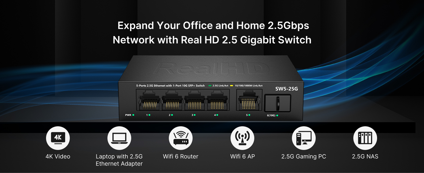 5 port 2.5gb network ethernet switch  unmanaged 2.5gb multi gig switch