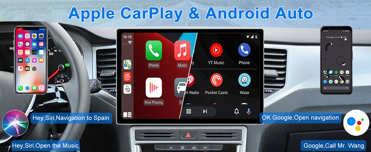 JMANCE 13 inch Double Din Android Car Radio Stereo with Built in Apple CarPlay Andriod Auto