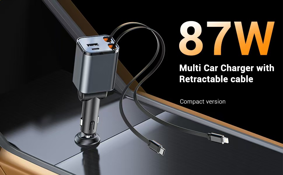 car charger retractable cord usb c and lightning