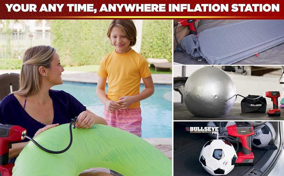 Bullseye Pro automatic air pump for inflatables, balls, air bed, and mattress - Red