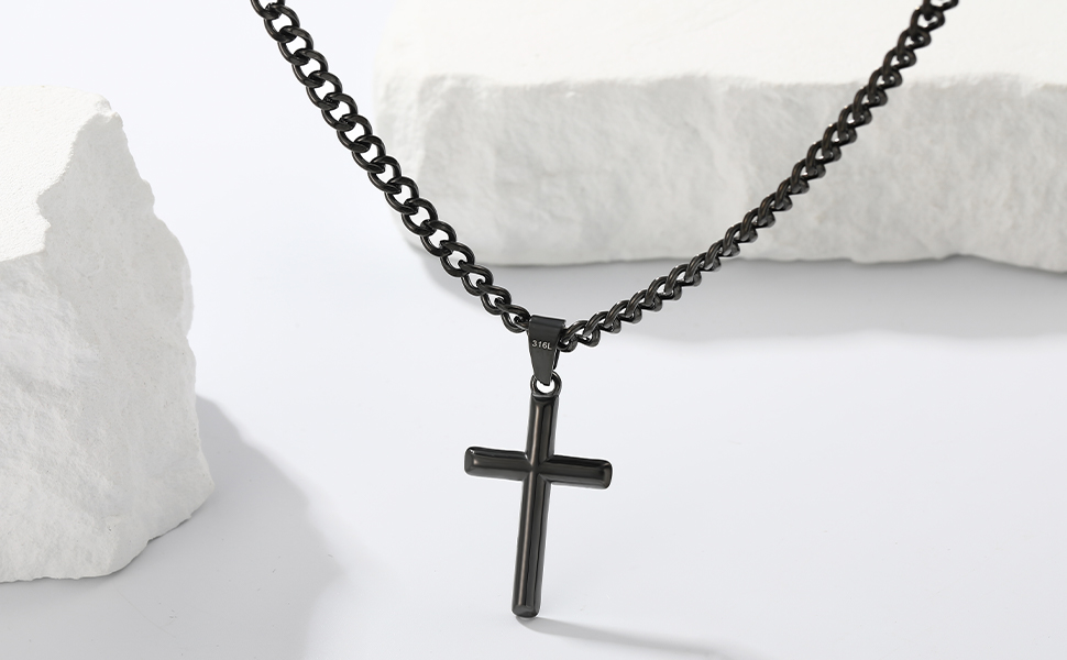 Black Cross Necklace for Men Cross Chain Mens Cross Necklace Cuabn Link Chain Jewelry Gifts for Him