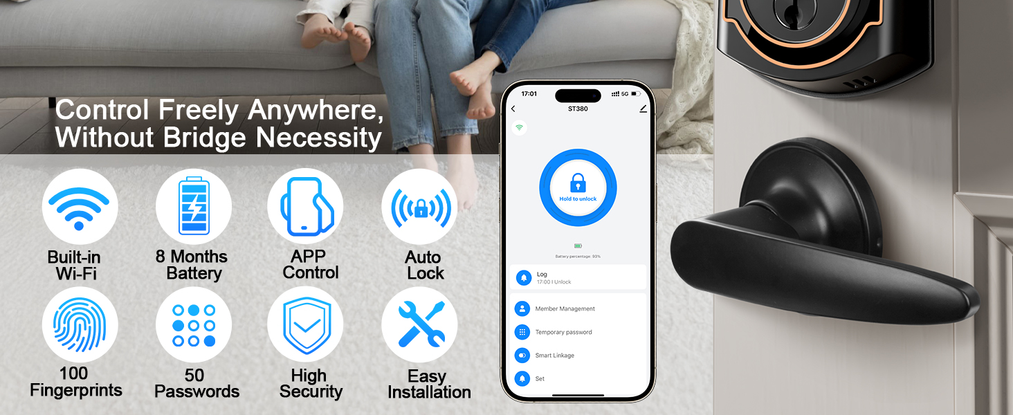 Keyless Entry Door Lock , Smart Fingerprint Door Lock for Front Door