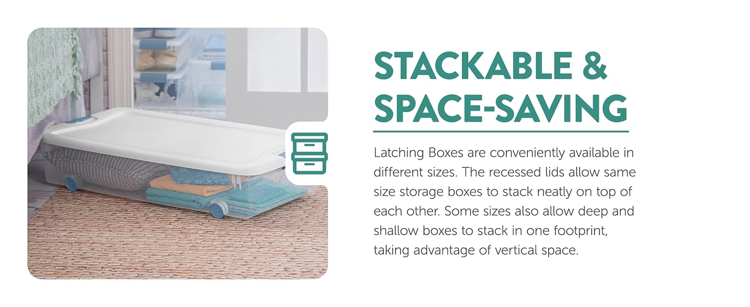 The recessed lids allow same size storage to stack neatly on top of each other.