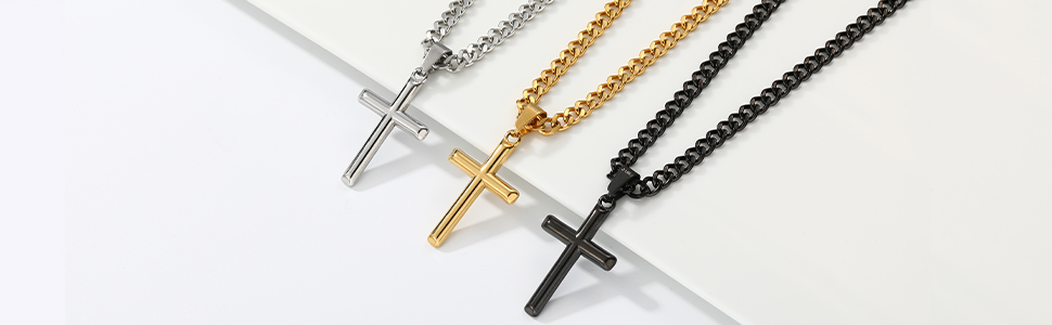 Silver Cross Necklace for Men Cross Chain Mens Cross Necklace Cuabn Link Chain Jewelry Gifts for Him