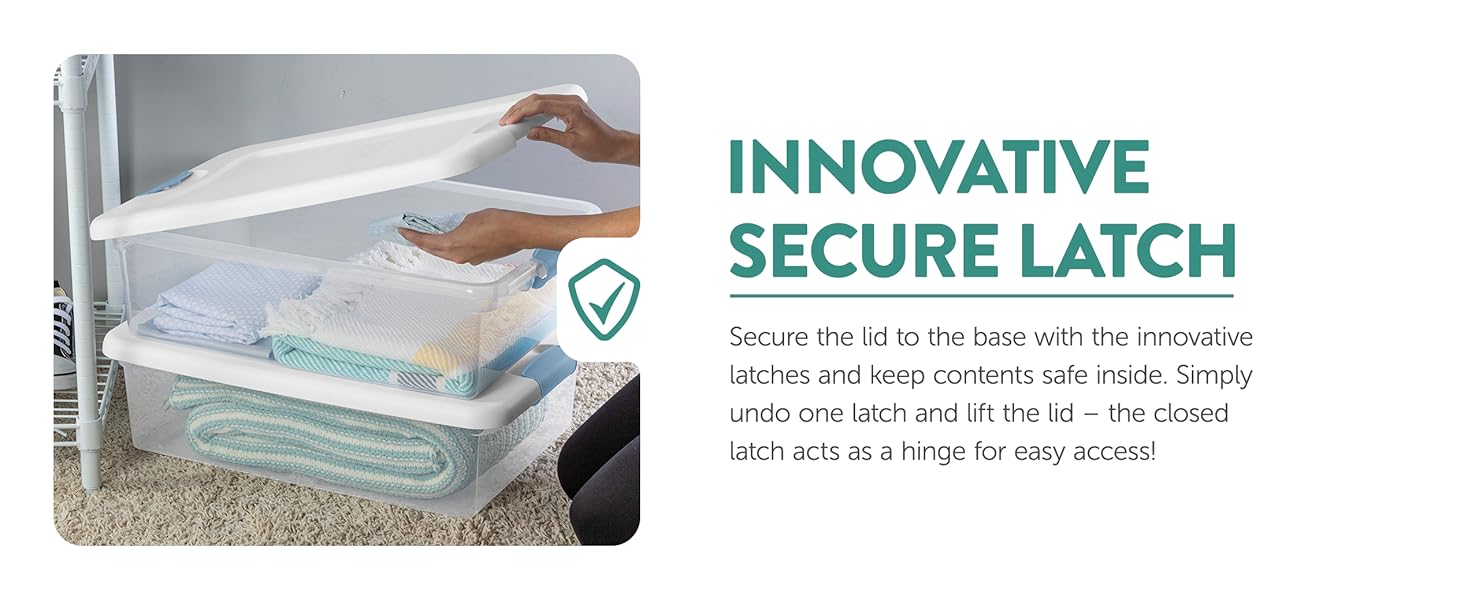 Innovative Secure Latch. The latch acts as a hinge for easy access.