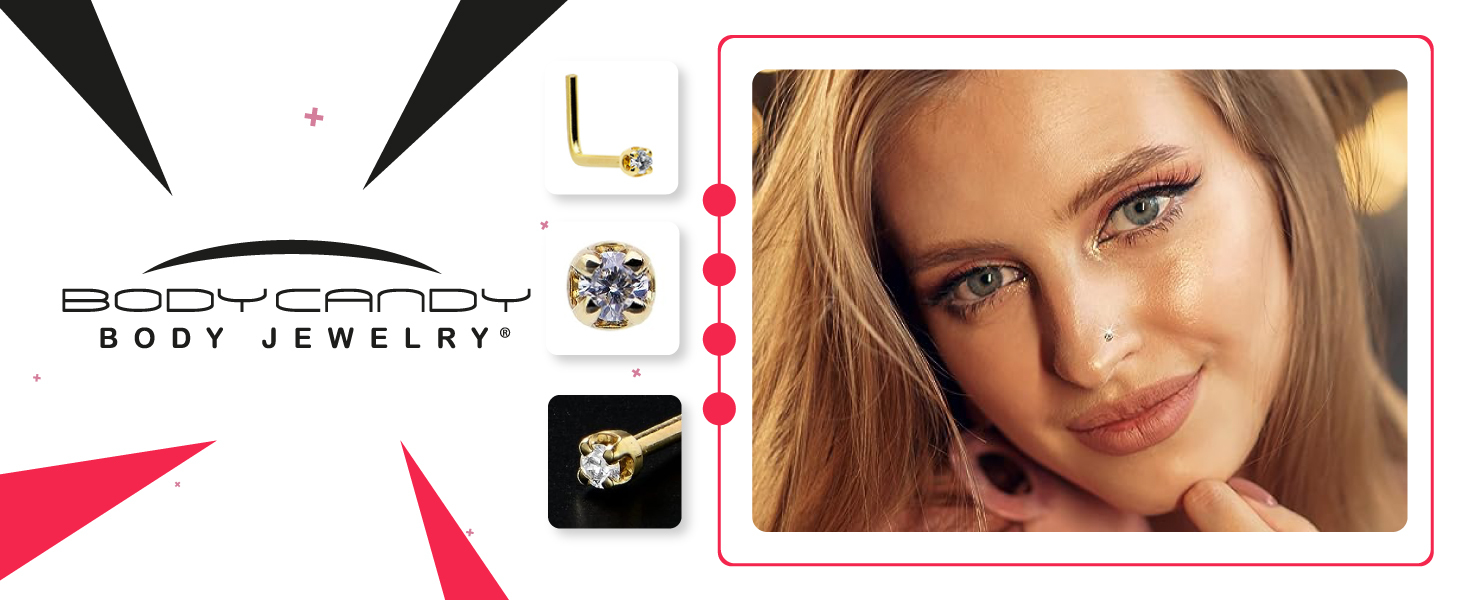 Real Gold Nose Ring Stud with Diamond