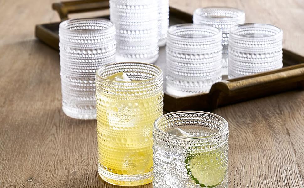 8-Piece Vintage Glassware Drinking Glasses Set with Old Fashioned Glass
