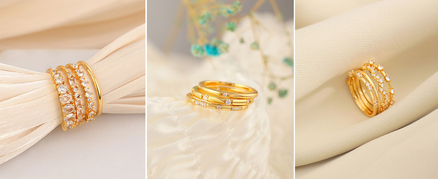 Gold plated rings, highly polished makes smooth surface, blingy rings, comfortable to wear.