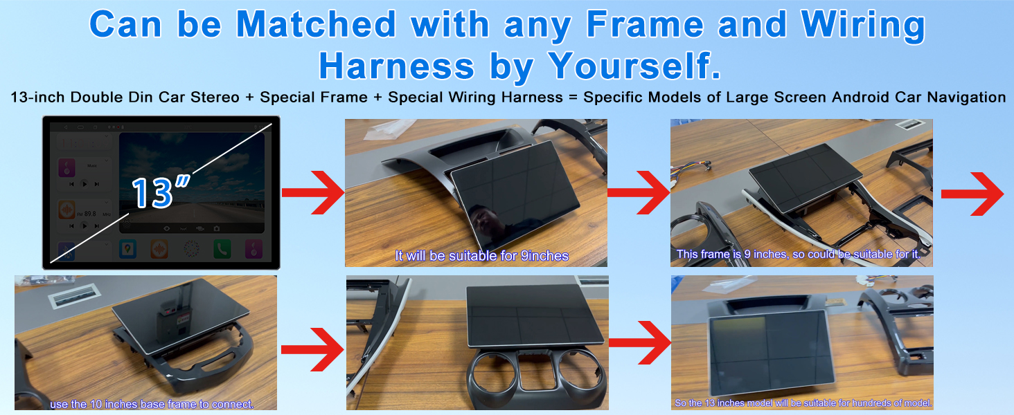 13 inch double din car gps stereo for any models