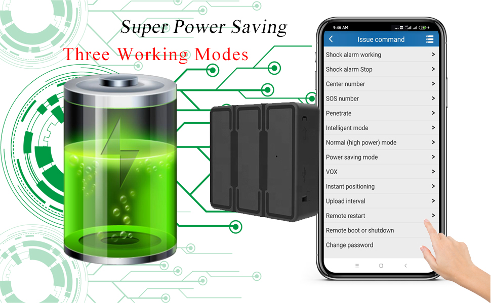 magnetic tracking device with long life battery