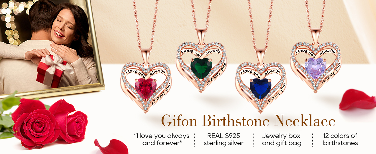 gifon birthstone sterling silver heart necklaces for wife anniversary valentines day mothers day