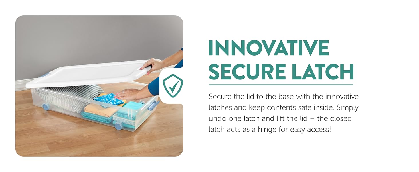 Innovative Secure Latch. The latch acts as a hinge for easy access.