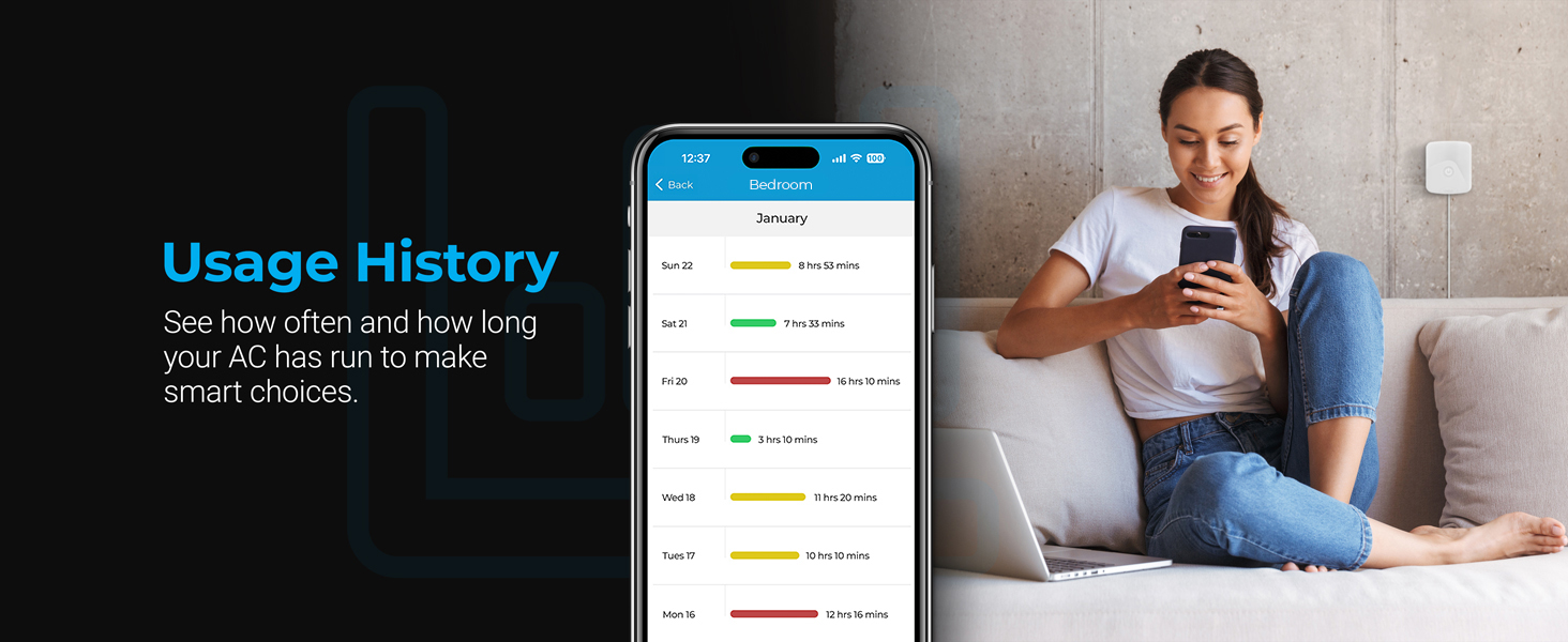 See how often your AC has run and for how long by monitoring usage history with Breez Eco