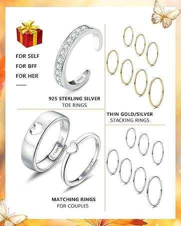 925 STERLING SILVER  TOE RINGS，THIN GOLD/SILVER  STACKING RINGS ，MATCHING RINGS  for COUPLES 