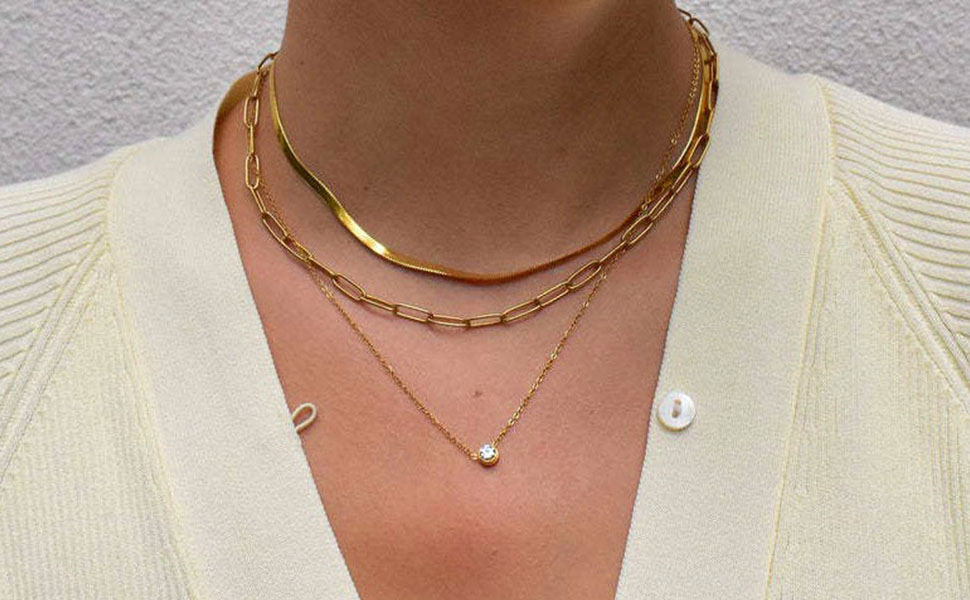 3pcs gold necklaces set