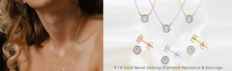 14k k14 gold bezel setting diamond studs earrings by the yard