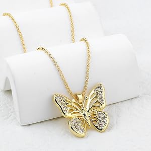 Gold Butterfly Pendant Necklace for Women