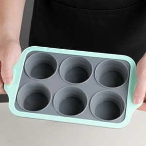Non-Stick Steel 6 Cup Muffin Pan with Silicone Handles