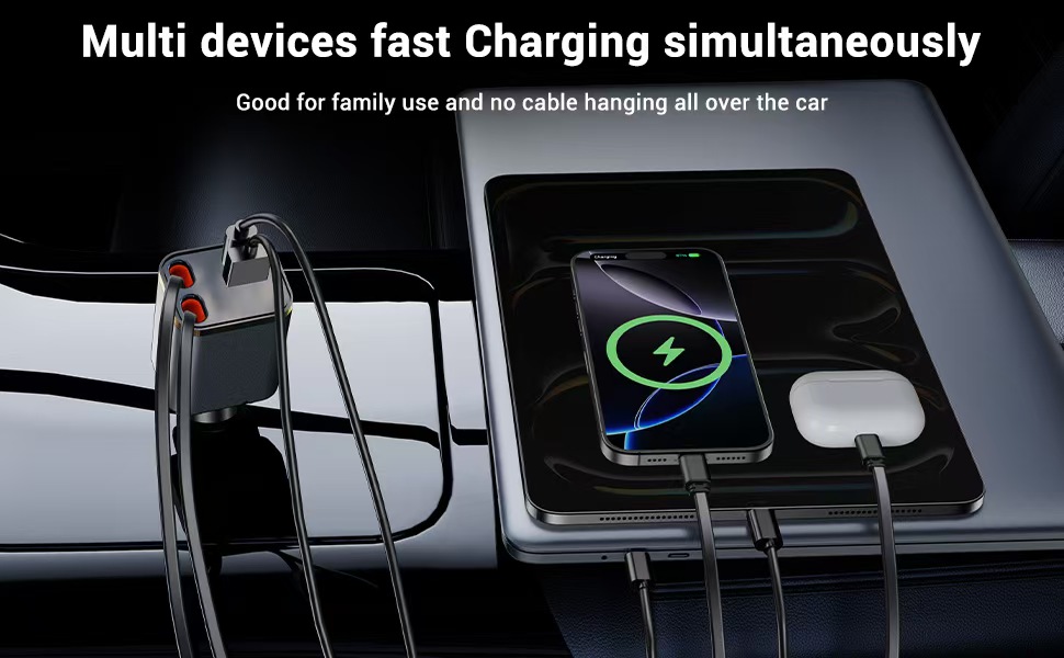 retractable phone charger for car iphone usb c