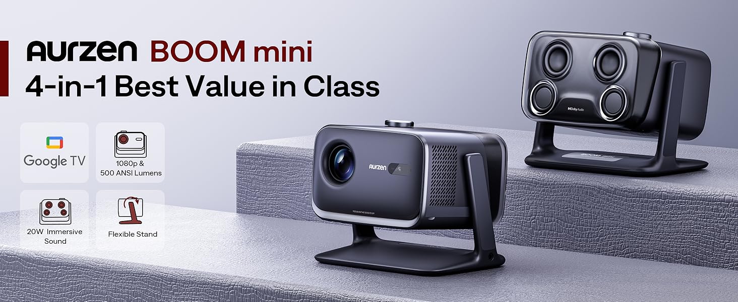Aurzen BOOM mini 4-in-1 Smart Projector Built-in Google TV