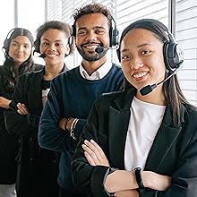 People with phone headsets