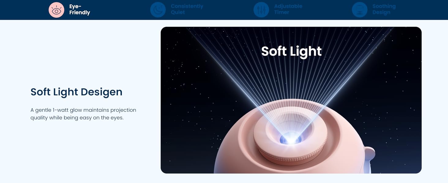 Soft Light Design: A gentle 1-watt glow maintains projection quality while being easy on the eyes