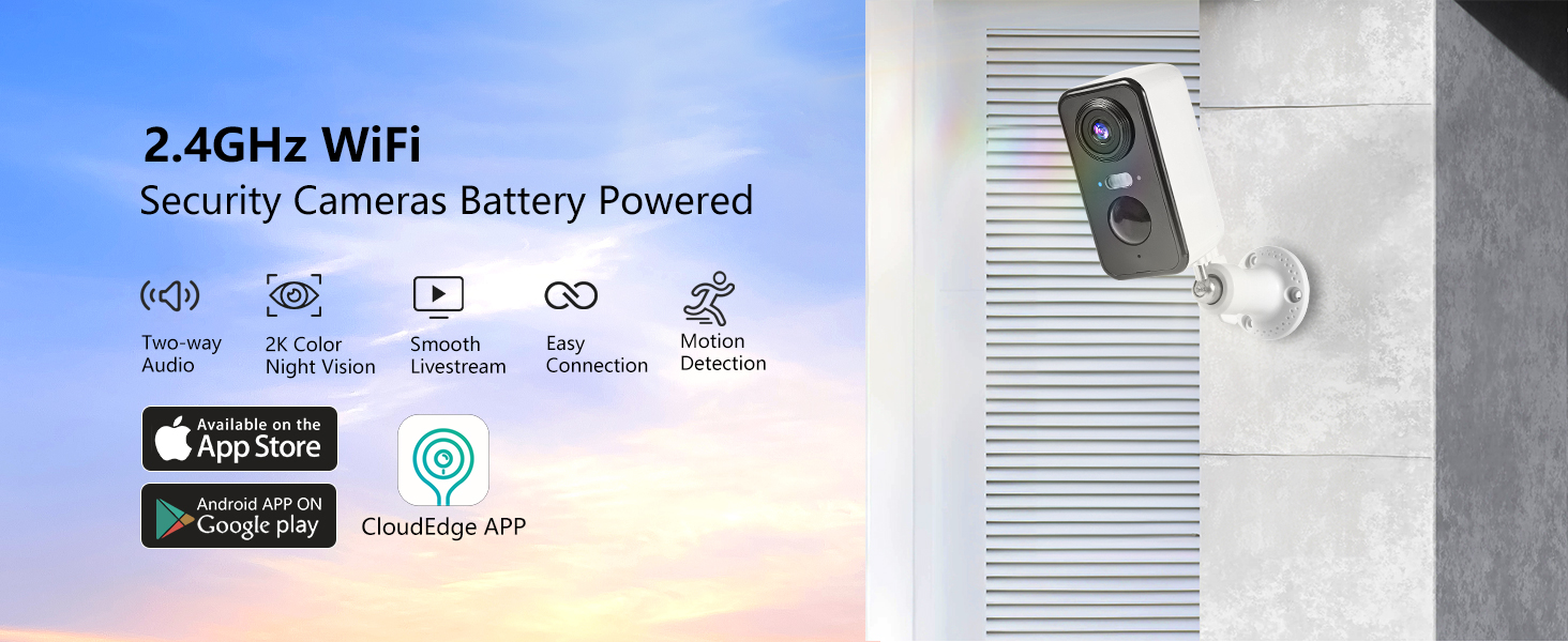 cameras for home security 2K full color night vision IP65 waterproof battery powered recharge