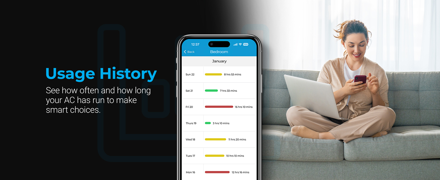 See how often your AC has run and for how long by monitoring usage history with Breez Lite